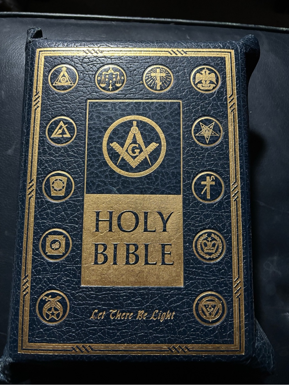 Unique Rare Vintage Navy Blue and Gold Masson Holy Bible with historic artwork